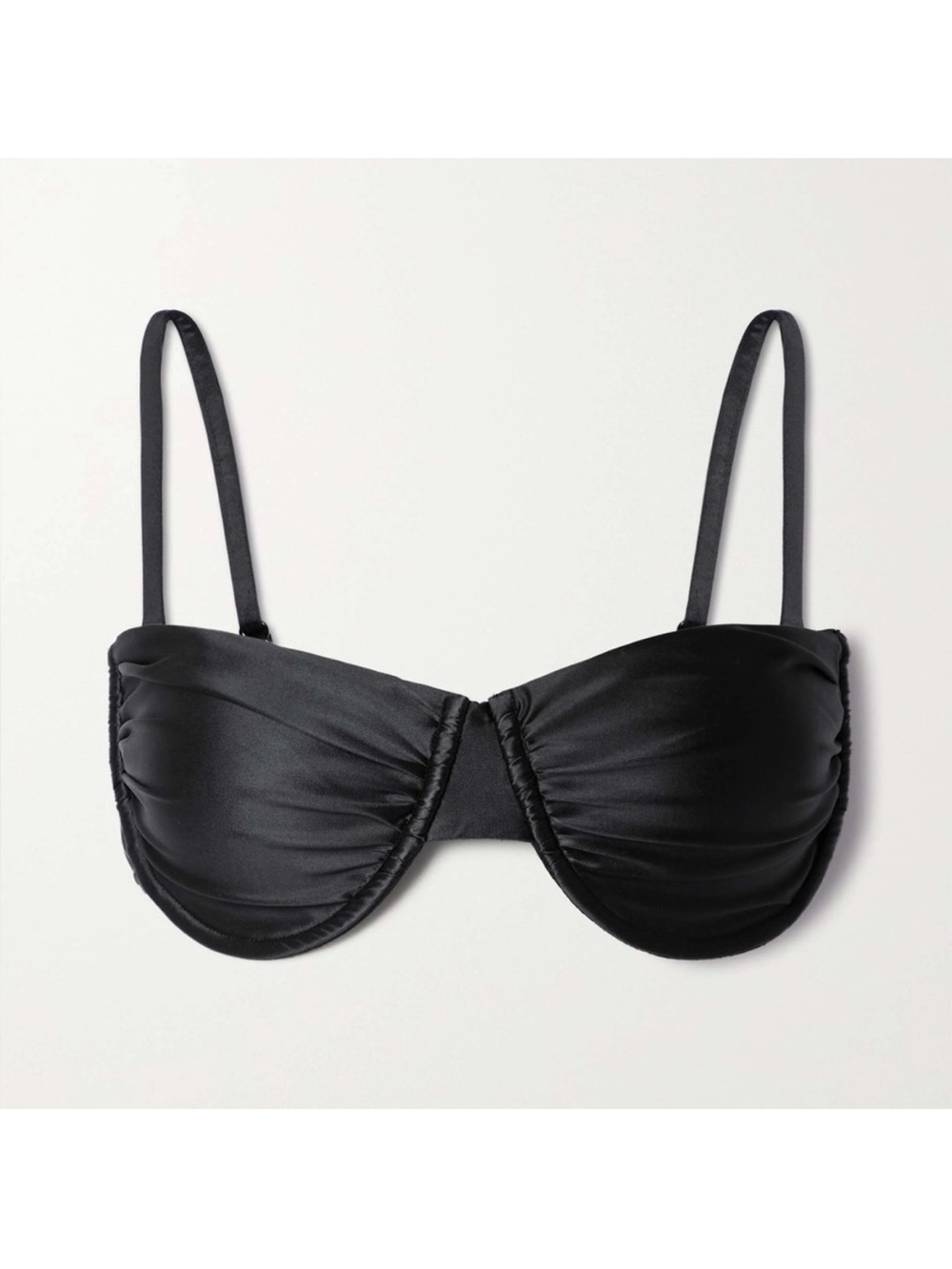 Good American Ruched Stretch Satin Bikini Top Underwire Black Size Medium
